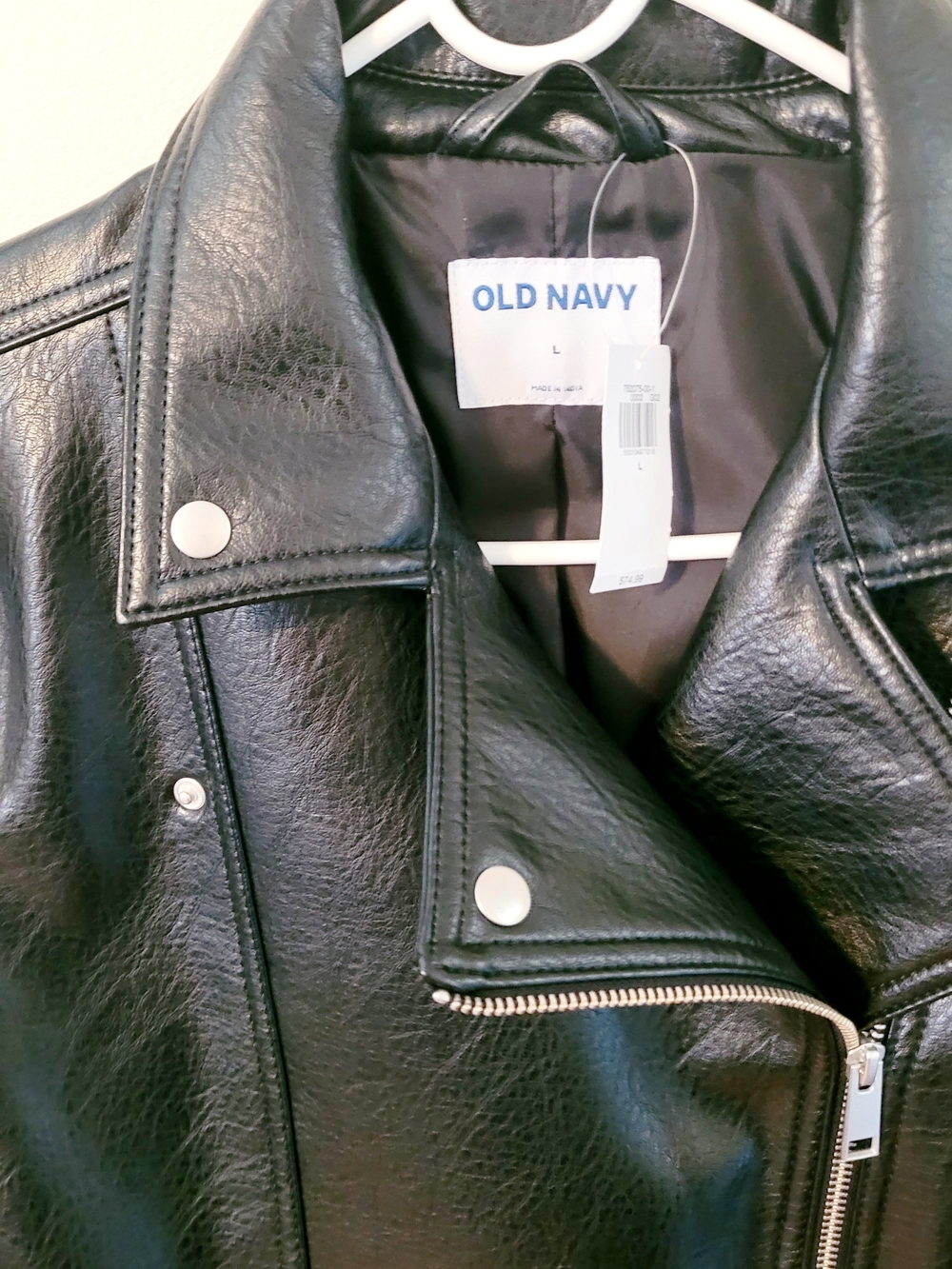 Old Navy Black Leather Moto Biker Jacket with Belt - Picture 2 of 5